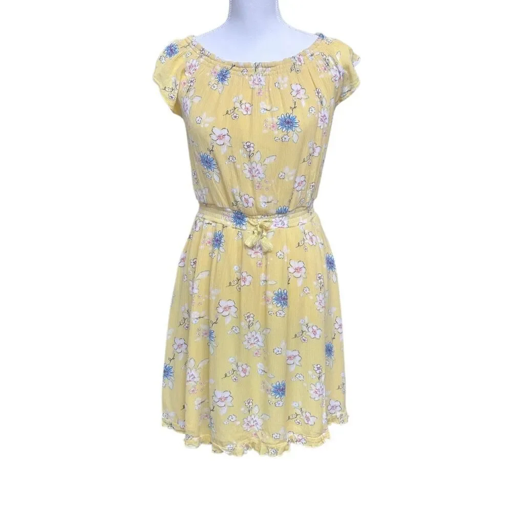 Justice Girls Yellow Floral Flutter Sleeve Dress size 16